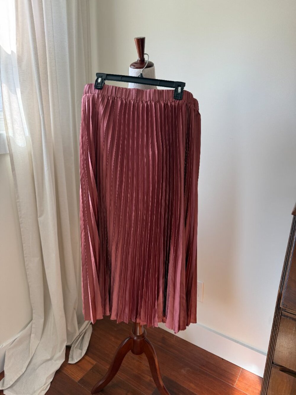 Arula Size B Pleated Midi Skirt Dusty Rose Pink Elastic Waist A-Line - Picture 2 of 6